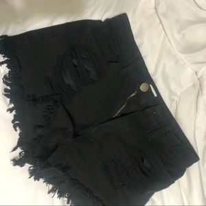 Distressed Black High Wasted Denim Shorts